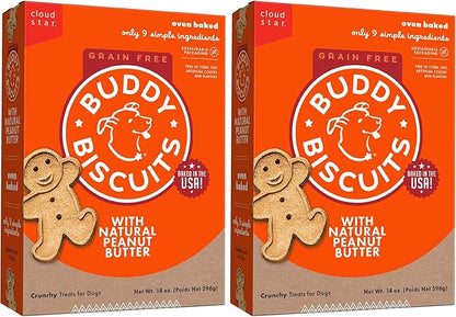 Cloud Star Buddy Biscuits 14 oz. Box of Grain-Free Crunchy Dog Treats Made with Natural Peanut Butter,(Pack of 2)