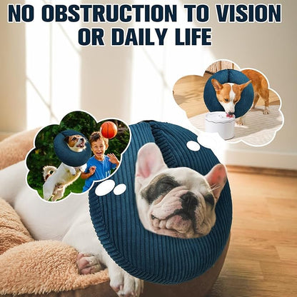 BINGPET Inflatable Dog Cone Collar Alternative After Surgery,Soft Recovery Cone for Dogs to Stop Licking,Dogs Blow up Protective Neck Donut ECollars Adjustable for Large Medium Small Pet, Navy Blue L