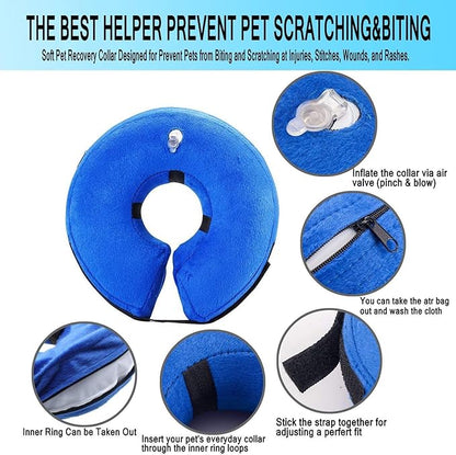Inflatable Dog Cone Collar Soft Dog Recovery Collar Adjustable Pet Neck Protector After Surgery to Prevent Biting Licking