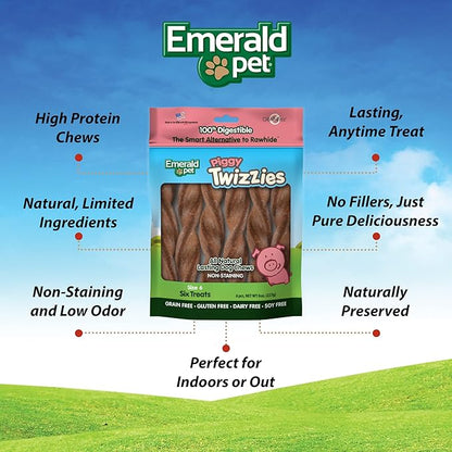 Emerald Pet - Dog Chews, Chew Treats, Rawhide Free, All-Natural Chew Sticks, Lasting Dog Treat, 100% Digestible, Grain-Free, Gluten-Free (Twizzies, Size 6), Pink, 00213