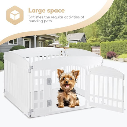 Simple Deluxe 4 Panel Plastic Dog Playpen, Safe and Secure, Folding and Portable, Puppy Fence with Door, ffor Dogs and Suppies, 24", White
