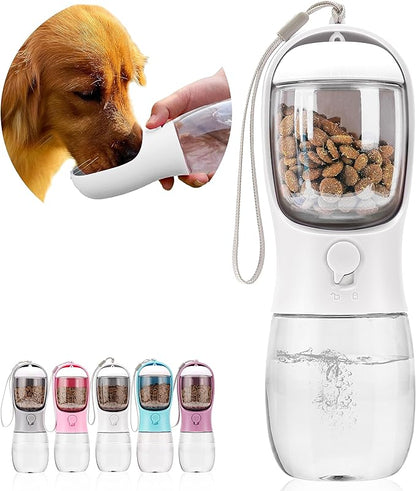 Dog Water Bottle with Food Container, Portable Leak Proof Pet Water Dispenser for Walking Hiking Travel, Puppy Essentials Accessories for Small Large Dogs, Dog Gifts (10oz/15oz/19oz)