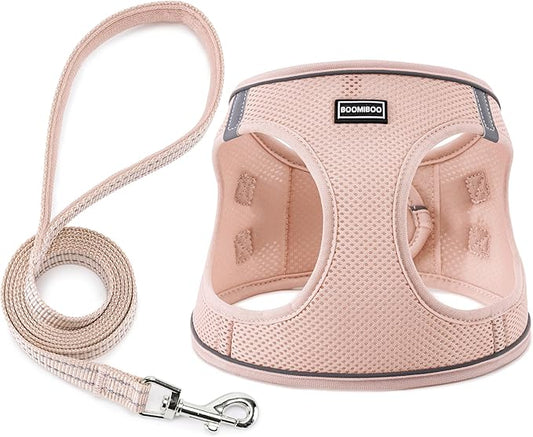 Dog Harness with Leash Set, No Pull Adjustable Reflective Step-in Puppy Pet Vest Harnesses for Small Medium Large Dogs and Cats,Light Pink L