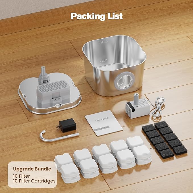 Stainless Steel Cat Water Fountain: 108oz/3.2L Pet Water Fountains Cat Watering Fountain Indoor Automatic Waterer Dispenser for Drinking Small Dogs Water Bowl Metal Kitty Faucet Watering Supplies