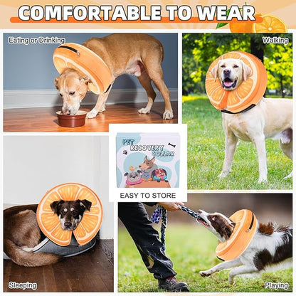 KOOLTAIL Inflatable Dog Cone Collar, Soft Donut E Collar for Dogs After Surgery to Stop Licking Enhanced Alternative, Blow Up Pet Neck Pillow Recovery Adjustable Cone for Dog Cat,Upgrade Size,Orange M