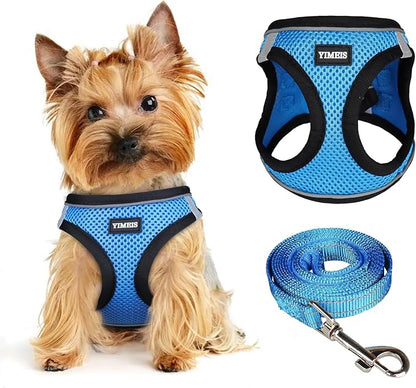 Dog Harness for Small Dogs and Leash Set, Honeycomb Grid, Reflective Lightweight Harness & Anti-Twist Pet Lead Multi Color, Size: XS-S-M. (S, Marine Blue)