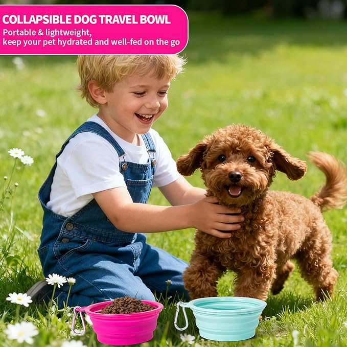 SLSON Collapsible Dog Bowl, 2Pack Macaron Color Pet Travel Bowls Silicone Foldable Water Feeder Dish for Small to Large Dogs Cat Walking Hiking Camping (Macaron Bright Pink and Bright Green, Small)