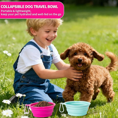 SLSON Collapsible Dog Bowl, 2Pack Macaron Color Pet Travel Bowls Silicone Foldable Water Feeder Dish for Small to Large Dogs Cat Walking Hiking Camping (Macaron Bright Pink and Bright Green, Small)