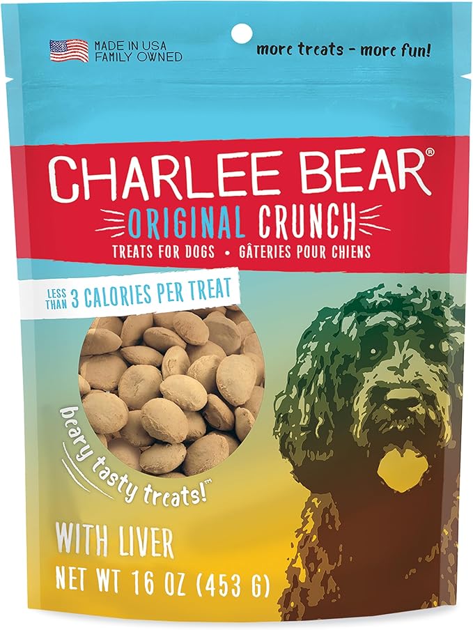 Charlee Bear Original Crunch Dog Treats, Chicken Liver, 16 Ounce Resealable Bag, Low Calorie Training Treats for Dogs, Limited Ingredient, Healthy, Crunchy Dog Snacks, Made in USA