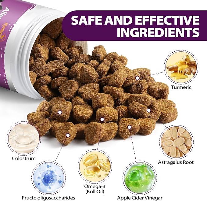 Dog Allergy Chews for Itchy Skin and Seasonal Allergies, Dog Allergy and Itching Skin Relief with Probiotics and Turmeric, Allergy Paw Relief and Dogs Coat Immune -160ct