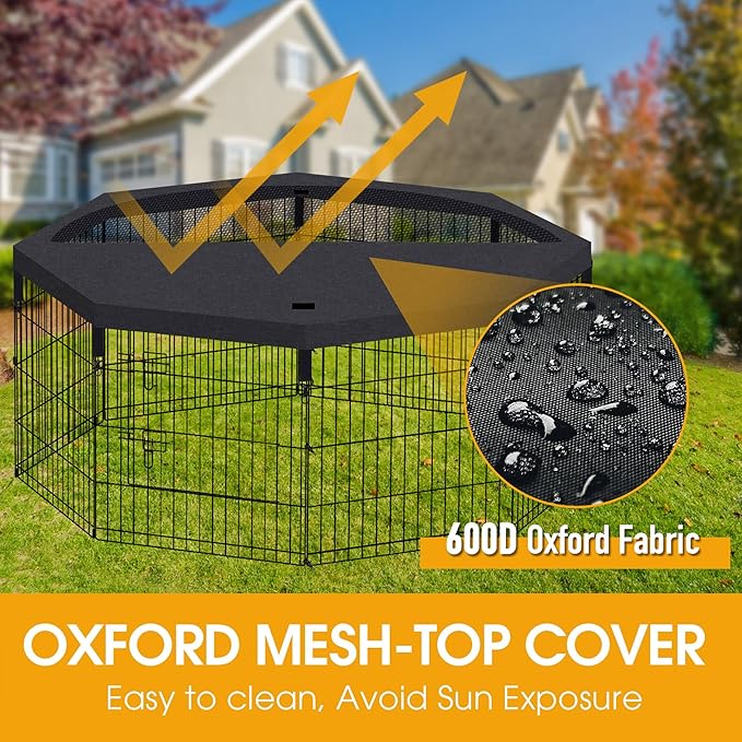 Dog Pen Pet Playpen Dog Fence Pad Indoor Foldable Metal Wire Exercise Puppy Play Yard Pet Enclosure Cover Outdoor (Only Top Cover, Playpen Not Included)