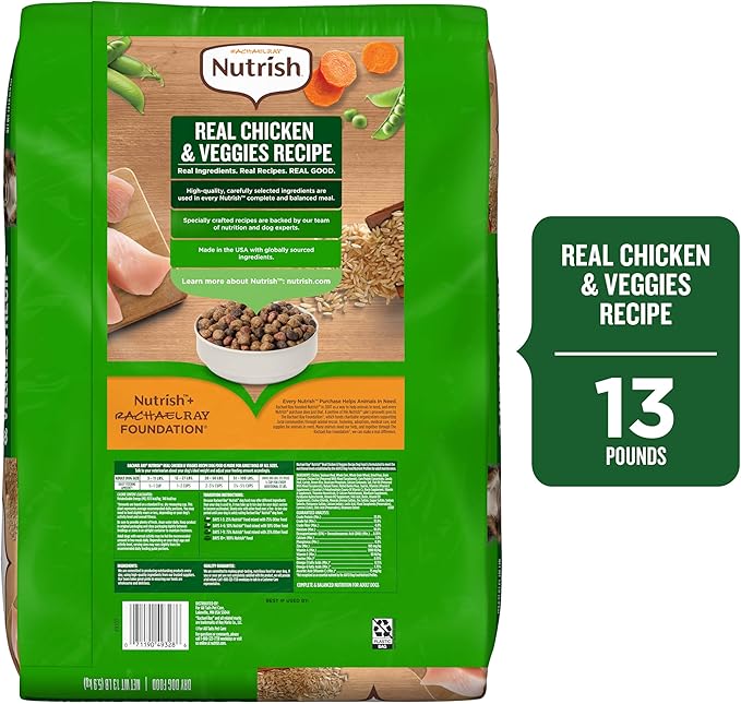 Nutrish Rachael Ray Adult Dry Dog Food Real Chicken & Veggies Recipe, 13 lb. Bag