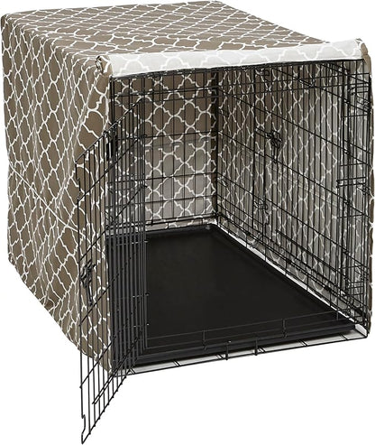 MidWest Homes for Pets Large Dog Crate Cover with Teflon Fabric Protector, Poly-Cotton Privacy Kennel Cover Fits Most 42-inch Crates, Brown Designer Print, Washable, Reduces Barking, CVR42T-BR