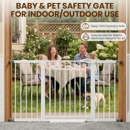 Mumeasy 29.7-57" Extra Wide Baby Gate for Doorways, Auto Close Dog Gate Indoor for Stairs, No-Drill Pressure Mounted Pet Gate with Door, Easy Walk Thru Long&Large Safety Gate for House, Outdoor, White
