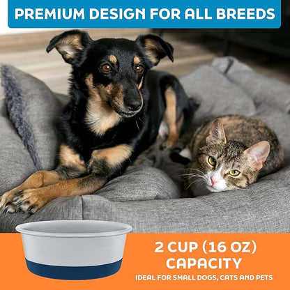 Master Pet Supply Stainless Steel Dog Bowls Set of 2 with Extra Thick Silicone Base - 2 Cup (16 oz) Navy Blue, Non-Slip, Dishwasher Safe Metal Bowls, Pet Dog Food Bowl for Dogs, Cats, Anti Rust
