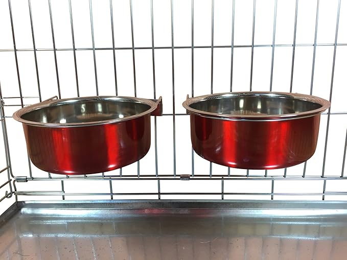 Ellie-Bo Pair of Dog Bowls for Crates/Cages or Pens, Large, 2.0 Litre, Red