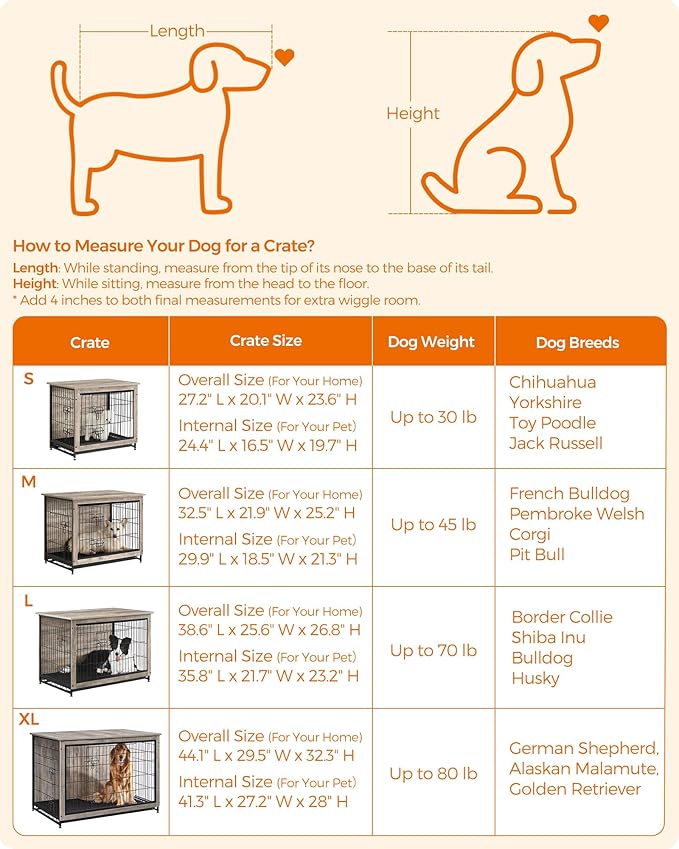 Feandrea 44.1" Dog Crate Furniture, Indoor Dog Cage Side End Table, XL Pet Wood Kennel for Large and Medium Dogs up to 80 lb with Multi-Purpose Removable Tray, Double-Door Pet House, Greige