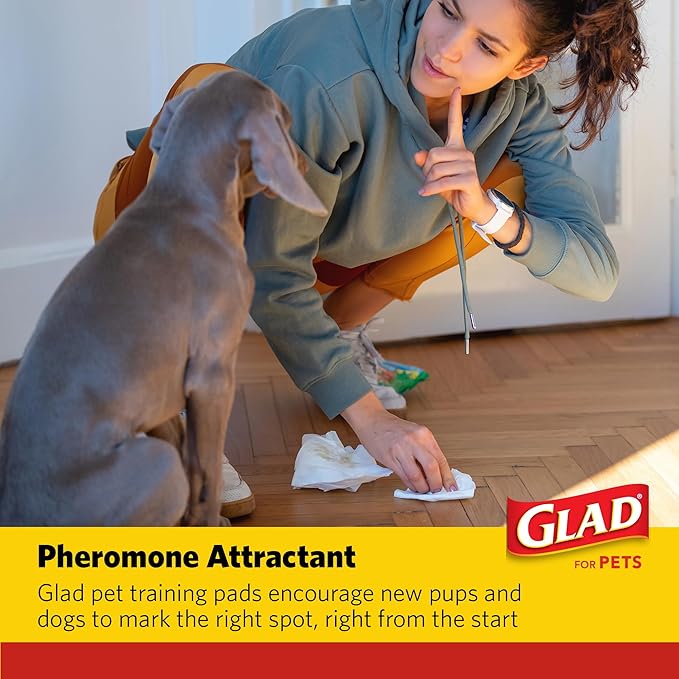 Glad for Pets Activated Carbon Dog Training Pads with Anti-Microbial Technology, Odor Eliminator Pee Mats for Dogs, 6-Layer Leak-Proof Heavy Duty Indoor Puppy Potty Pads, 23 x 23 Inches, 30 Ct - 6 Pk