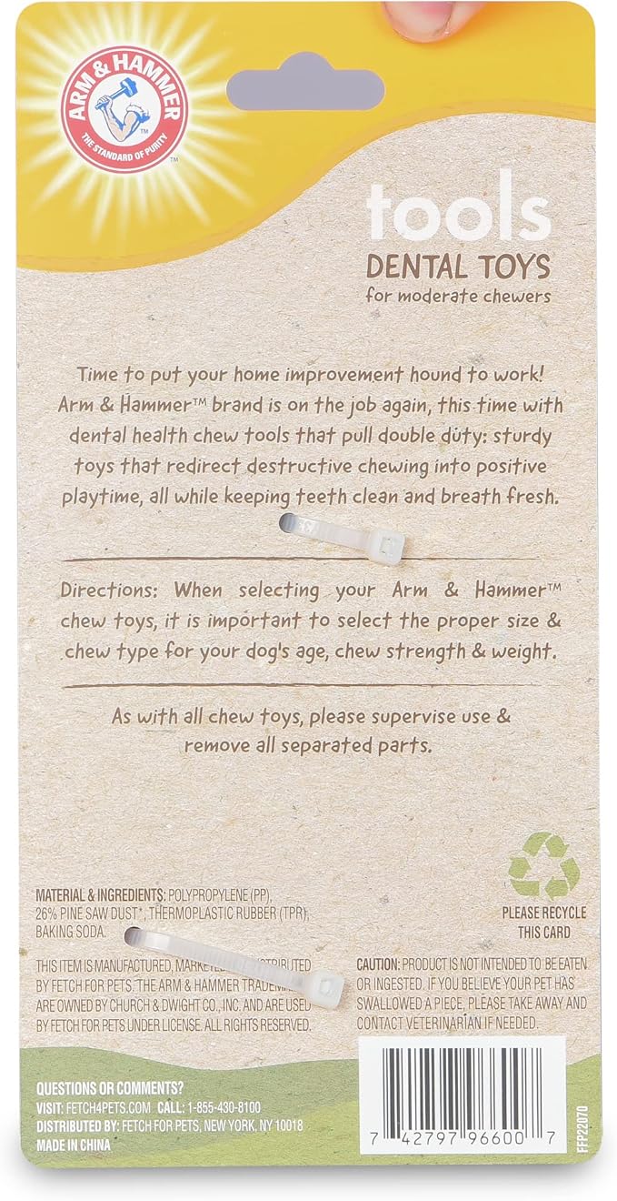 Arm & Hammer for Pets Chew Tools Collection: Wood Blend Hammer Chew Toy for Dogs | Compressed Wood Dog Chew Toys with Baking Soda, Safer & Durable Alternative to Chewing Sticks