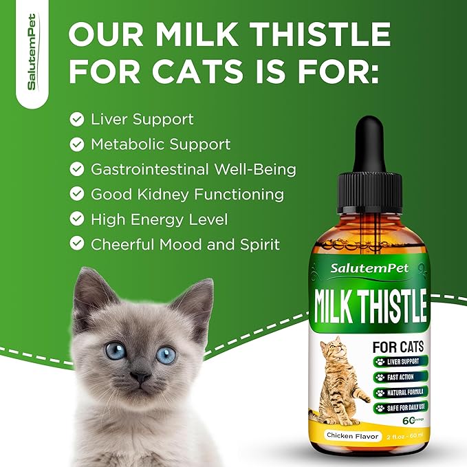 Сat Kidney Support | Milk Thistle for Cats | Herbal Supplement for Kittens & Adult Ones | Solution for All Breeds | Care for Liver | Сhicken Flavor | 2 Oz