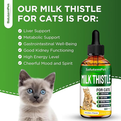 Сat Kidney Support | Milk Thistle for Cats | Herbal Supplement for Kittens & Adult Ones | Solution for All Breeds | Care for Liver | Сhicken Flavor | 2 Oz