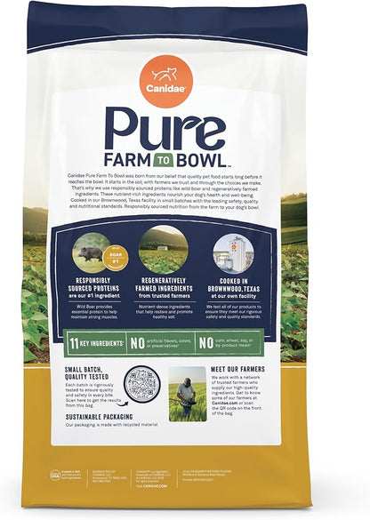 Canidae Pure Farm to Bowl Wild Boar & Garbanzo Bean, Grain-Free Dry Dog Food, Adult, 4lb