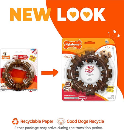 Nylabone Textured Ring Power Chew Toy for Large Dogs, Durable Dog Toys for Aggressive Chewers, Strong Dog Chew Bones To Keep Them Busy, Flavor Medley, X-Large - 50+ lbs, 1 Count