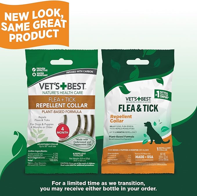 Vet's Best Natural Flea and Tick Collar for Dogs – Natural Repellent Collar with Plant-Based Ingredients – Flea and Tick Prevention and Treatment – Fits Small to Large Dogs – Up to 20” Neck Size