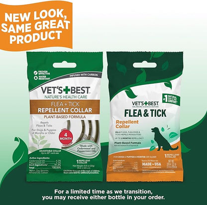 Vet's Best Natural Flea and Tick Collar for Dogs – Natural Repellent Collar with Plant-Based Ingredients – Flea and Tick Prevention and Treatment – Fits Small to Large Dogs – Up to 20” Neck Size