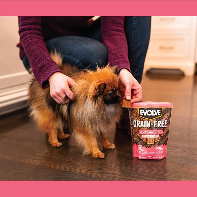 Evolve Grain Free Deboned Salmon and Sweet Potato Jerky Bites Dog Treats, 25oz