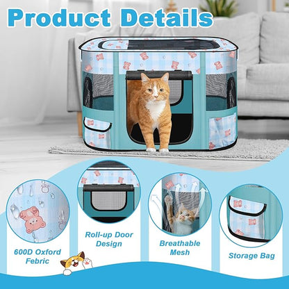 Foldable Dog Playpen Indoor,Expandable Puppy Playpen,Portable Pet Playpen for Small Animals,Waterproof Exercise Kennel Tent Crate for Travel,Camping, Home & Outdoor Use (M 31"L x 22"W x 21"H, Blue)