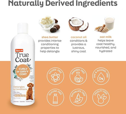 Hartz True Coat Curly or Wavy Dog Shampoo, 5 in 1 Detangles & Conditions with Oat Milk, Coconut Oil & Shea Butter, 16 oz