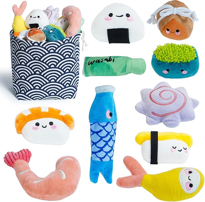 Nocciola 10 PC Sushi Squeaky Small Dog Toys, Cute Stuffed Puppy Toys with Bag, Plush Dog Squeaky Toy for Small Medium to Keep Them Busy
