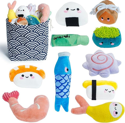 Nocciola 10 PC Sushi Squeaky Small Dog Toys, Cute Stuffed Puppy Toys with Bag, Plush Dog Squeaky Toy for Small Medium to Keep Them Busy