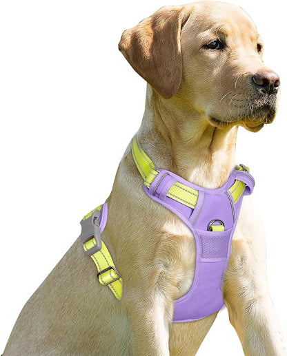 BARKBAY No Pull Dog Harness Front Clip Heavy Duty Reflective Easy Control Handle for Large Dog Walking(Violet Purple & Sunlight,L)