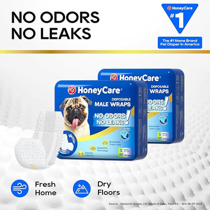 HONEY CARE All-Absorb A26 Male Dog Wrap, 50 Count, Small