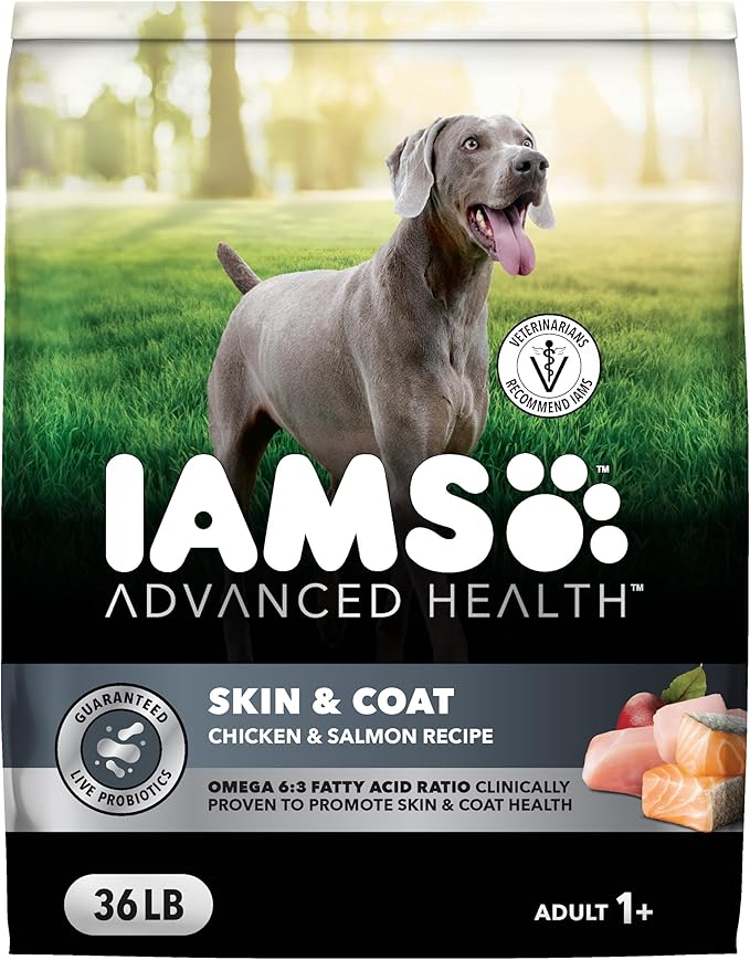 IAMS Advanced Health Skin & Coat Dry Dog Food, Adult Dog Food Dry Chicken and Salmon Recipe, 36 lb. Bag