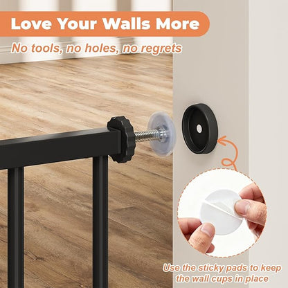 34" Extra Tall Baby Gate for Stairs, Auto Close Stroller Friendly Dog Gate Indoor for Doorways, Pressure Mounted 29"-45" Wide Baby Gate, Easy Walk Through Gate for Children & Pets, Black