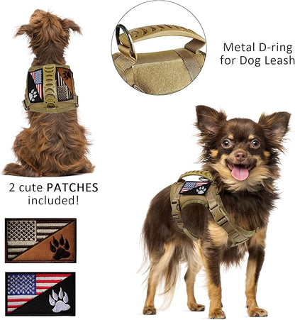 Tactical Dog Harness Tactical with Rubber Handle K9 Military Adjustable Puppy Pet Vest Harness for Outdoor Training XS (Brown Harness)