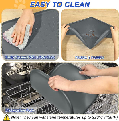 SMILOOL Silicone Pet Feeding Mat with Raised Edge for Food and Water, Dog Bowl Mats, Cat Bowls Placemat with High Lip for Floor Waterproof, Rubber Tray for Cats and Dogs 24 x 16 x 0.8 Dark Grey
