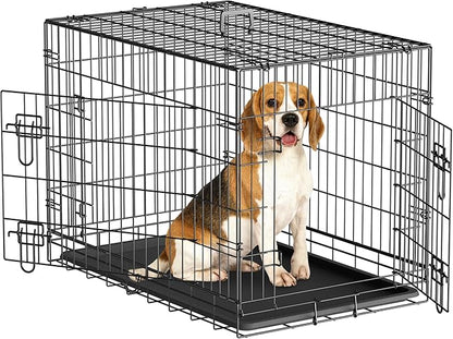 ZENY 30/36/42 inch Dog Crate Double Door Folding Metal Dog or Pet Crate Kennel with Tray and Handle