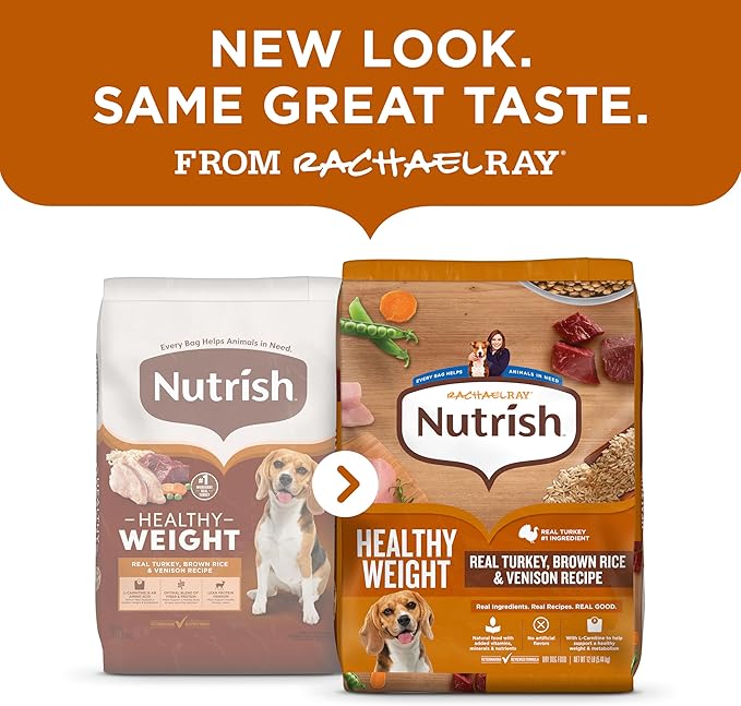 Nutrish Rachael Ray Healthy Weight Adult Dry Dog Food Real Turkey, Brown Rice & Venison Recipe, 12 lb. Bag