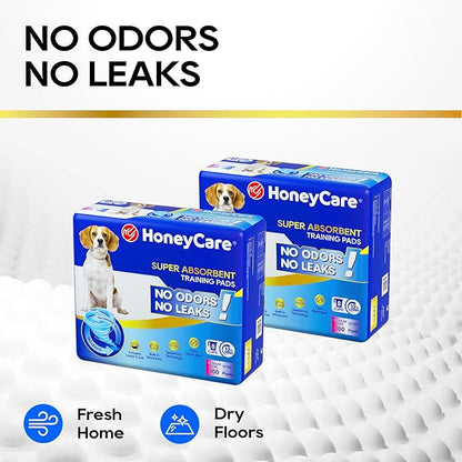 HONEY CARE All-Absorb, Large 22" x 23", 100 Count, Dog and Puppy Training Pads, Ultra Absorbent and Odor Eliminating, Leak-Proof 5-Layer Potty Training Pads with Quick-Dry Surface, Blue, A01