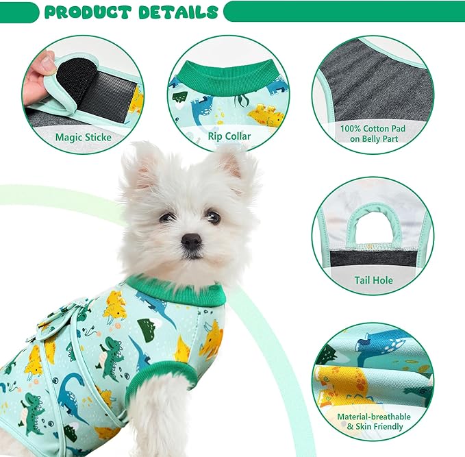 Dog Surgery Recovery Suit, Abdominal Surgical Suit for Male Female Dog Post Spay Neuter, Breathable Pet Onesie E-Collar & Cone Alternative, Surgery Shirt to Prevent Licking, Green, Small