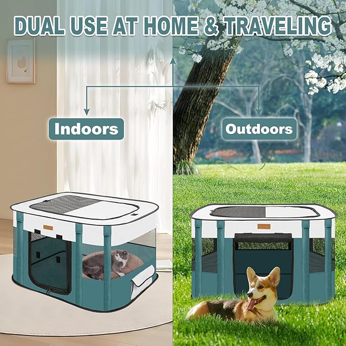 Dog Playpen - Foldable Cat Play Pens for Pubby,Kitten, Rabbit,Portable Pet Tent with Carring Bag for Indoor/Outdoor Travel Camping (Blue-Large)