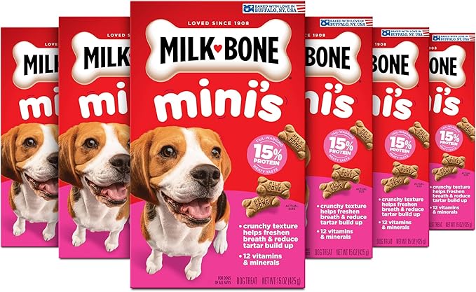 Milk-Bone Mini’s Original Biscuits, Mini Dog Treats, 15 Oz. Boxes (Pack of 6)