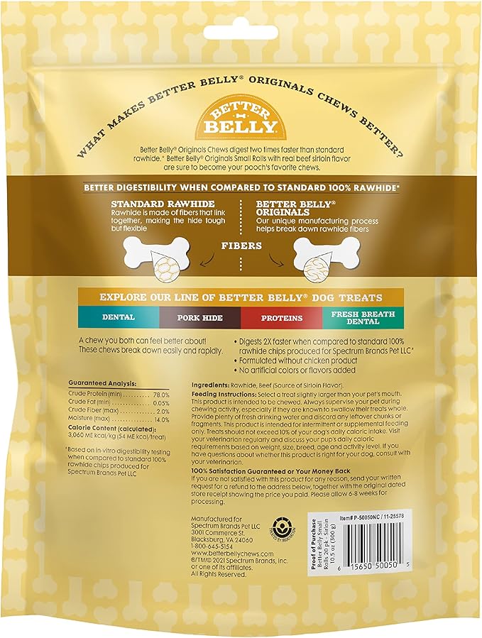 Better Belly Originals, Real Beef Sirloin Flavor, Small Rolls, Dog Chews, 20Count (P-50050NC) (Pack of 4)