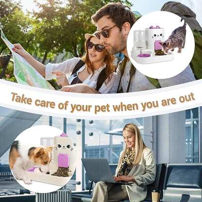 2-in-1 Gravity Pet Feeder & Water Dispenser for Cats Dogs - Large Capacity Cat Food Station with Water Bowl, Travel-Friendly (red)