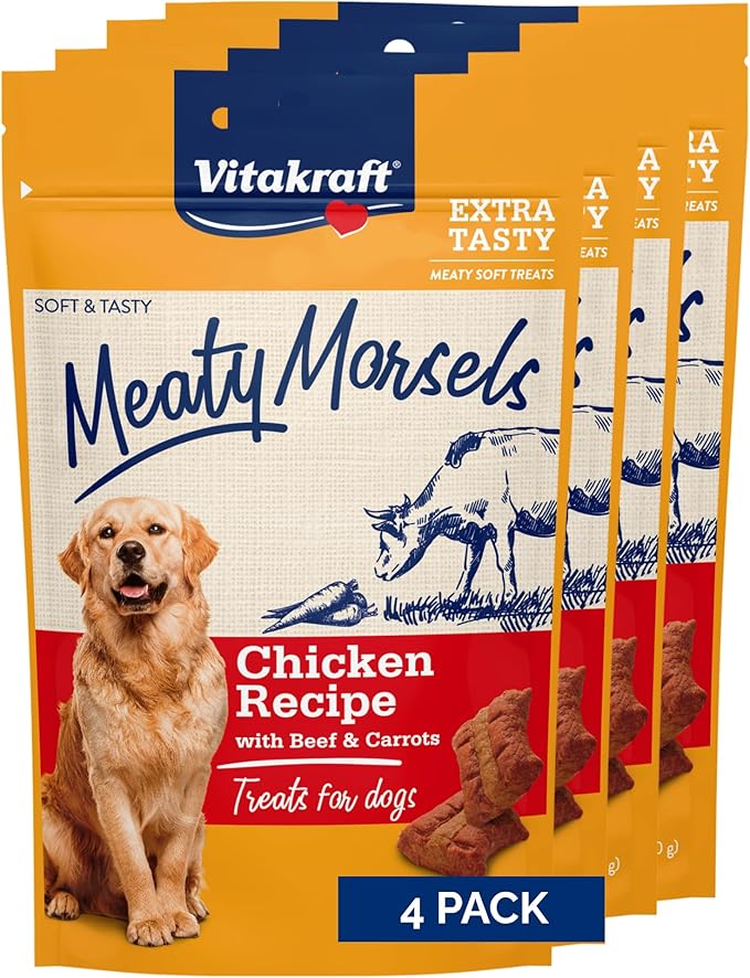 Vitakraft Meaty Morsels Dog Treat, Chicken Recipe with Beef & Carrots, Value-Pack, 4 Count