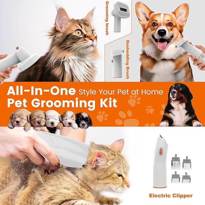 ubrobo Dog Grooming Vacuum, Dog Grooming Kit with Pet Clippers, 12,000Pa Pet Hair Vacuum for Dogs, Low Noise Home Cleaning Tool in 1, PG10